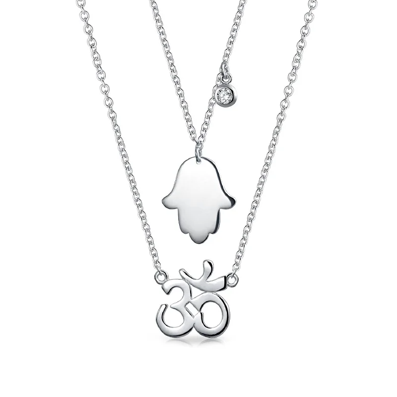 Amulet Talisman Hamsa Hand Aum Om Pendant Necklace in Sterling Silver