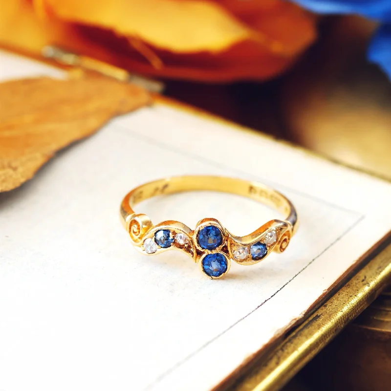 Beautiful Antique Date 1897 Sapphire & Diamond Ring