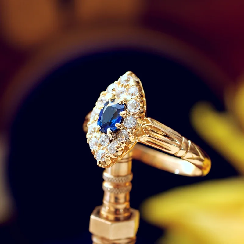 Antique Victorian Sapphire & Diamond Navette Ring