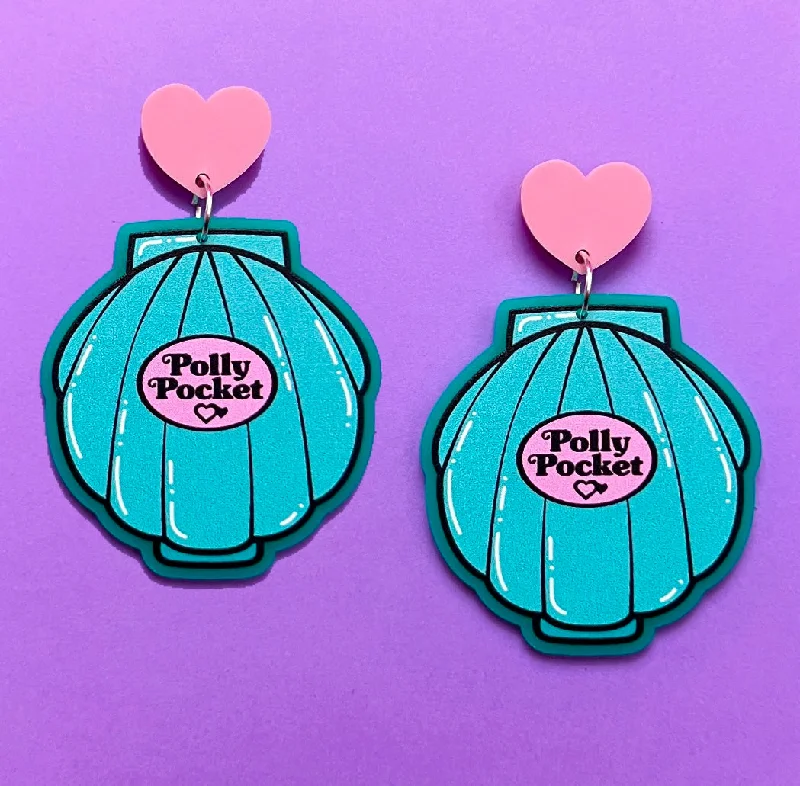 Aqua Shell Polly Pocket Drop Earrings