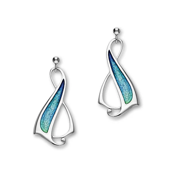 Archibald Knox Sterling Silver & Blue/Green Enamel Drop Earrings, EE34