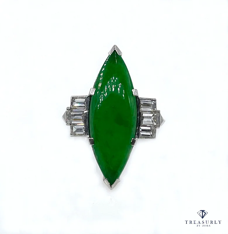 Art Deco Natural UNTREATED GIA 6.60ct Jade JADEITE Diamond Platinum Ring