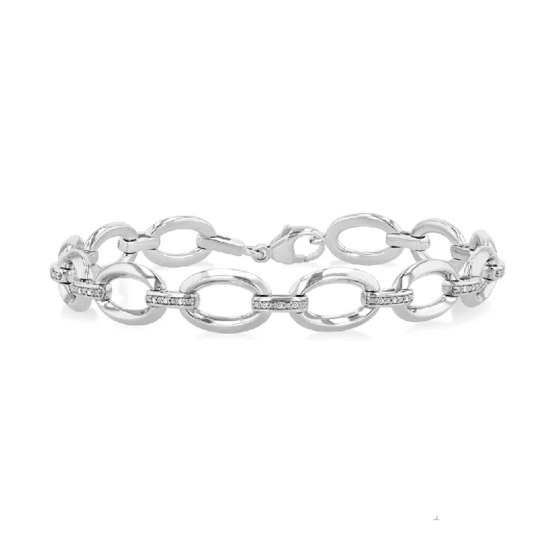 Bold Silver Diamond Oval Link Bracelet