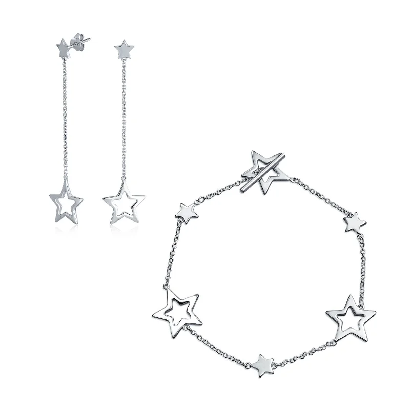 Celestial Stars Rock Star Bracelet & Earrings Jewelry Set Silver Toggle Clasp