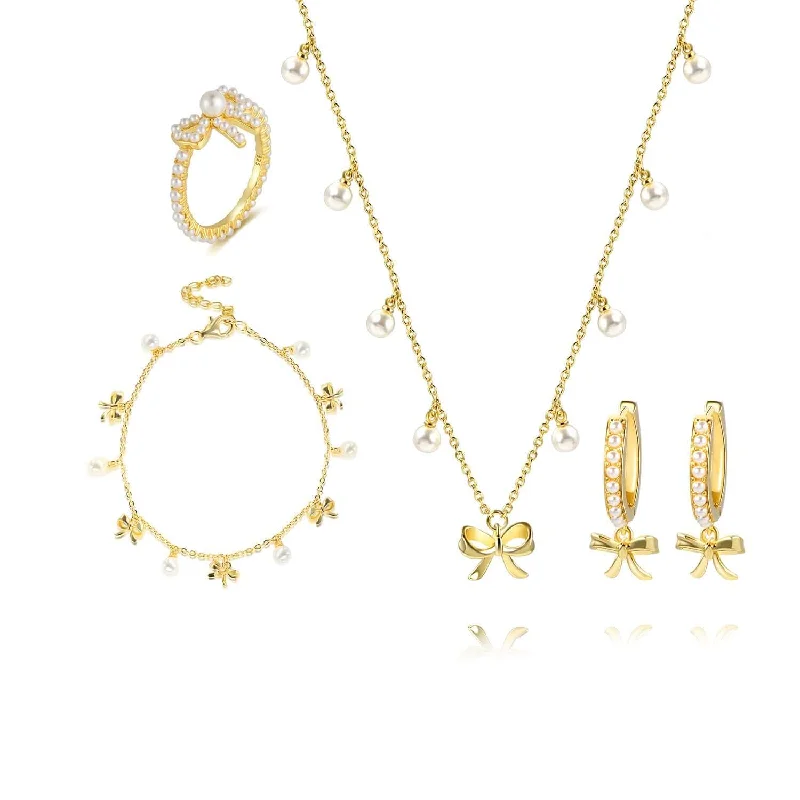 Coquette Charm Dainty Encrusted Ring Bracelet Necklace Chic Hoop Earrings Set by Katie