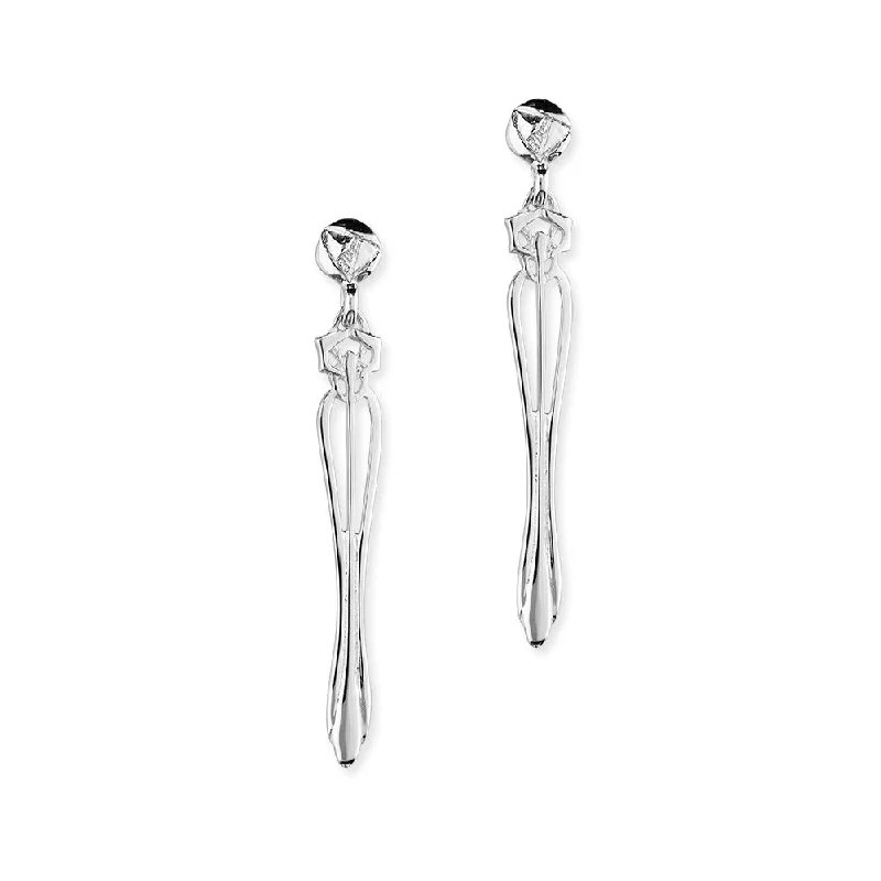 Charles Rennie Mackintosh Rose Sterling Silver Long Drop Earrings, E524