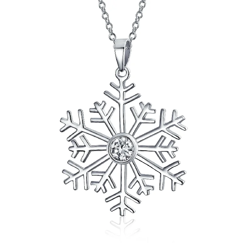 Cubic Zirconia Snowflake Pendant Necklace in Sterling Silver for Winter Parties