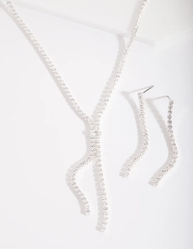 Silver Cubic Zirconia Cupchain Y Necklace & Earrings