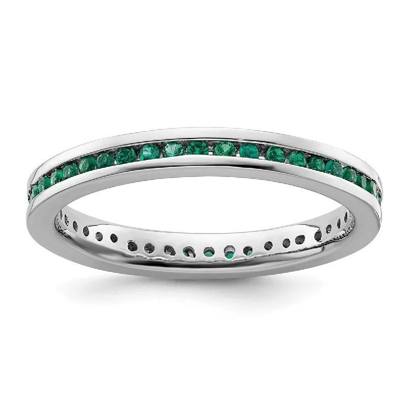 Curata 2.5mm 925 Sterling Silver Channel set Stackable Expressions Polished Created Emerald Ring