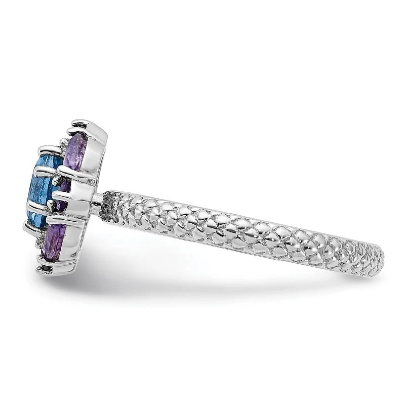 Curata 2.5mm 925 Sterling Silver Polished Prong set Stackable Expressions Amethyst and Blue Topaz Ring