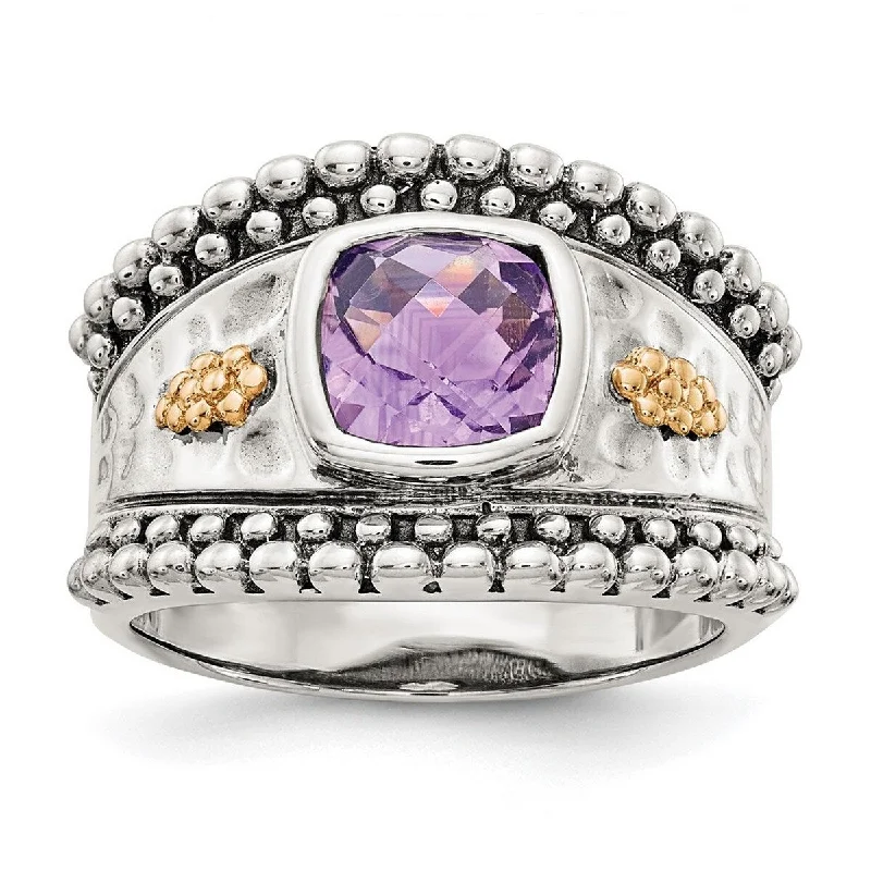 Curata 925 Sterling Silver Bezel Polished Open back With 14k Amethyst Ring