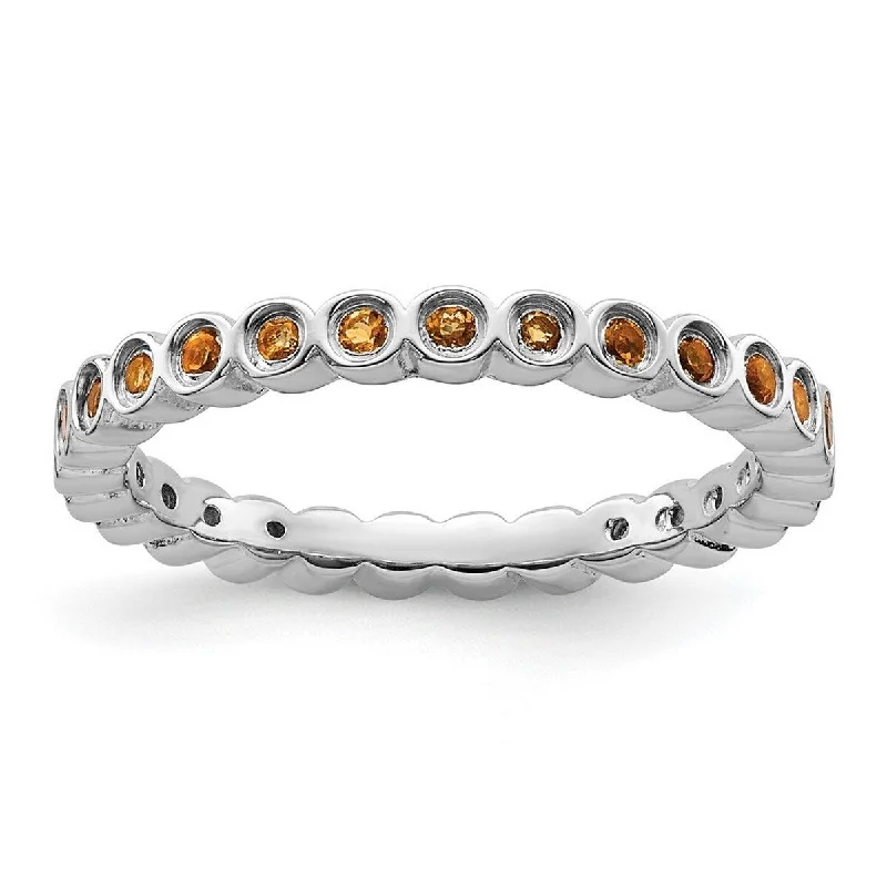 Curata 925 Sterling Silver Bezel Polished Patterned Stackable Expressions Citrine Ring