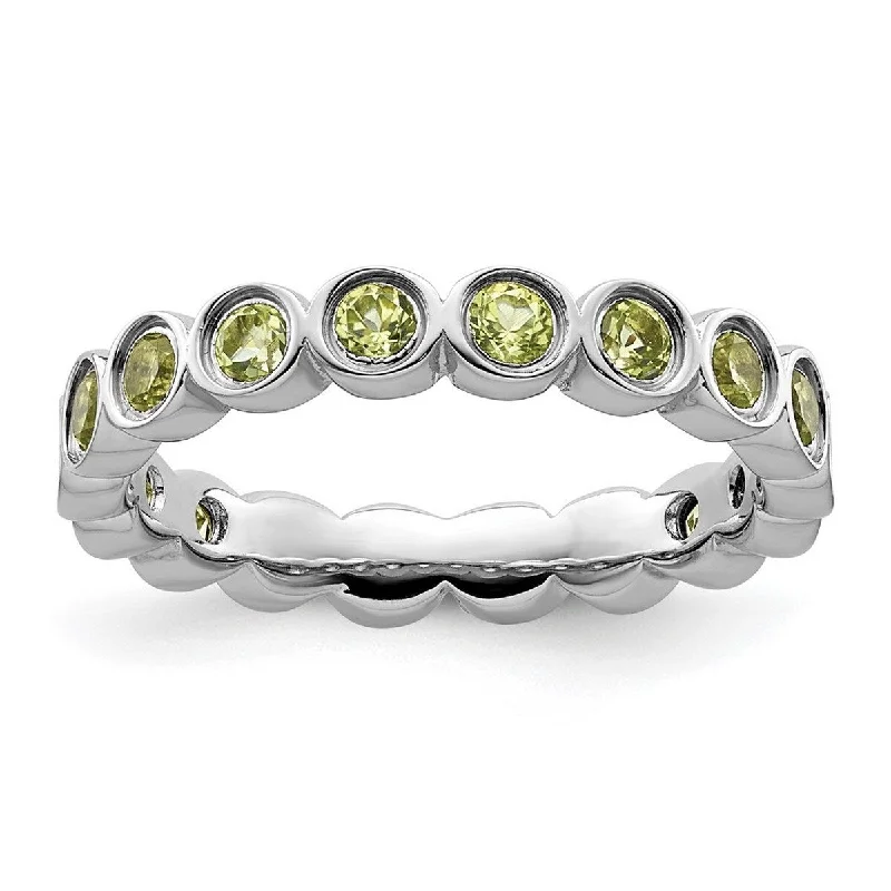 Curata 925 Sterling Silver Bezel Polished Patterned Stackable Expressions Peridot Ring