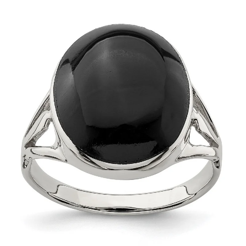 Curata 925 Sterling Silver Polished Black Simulated Onyx Oval Cut Ring