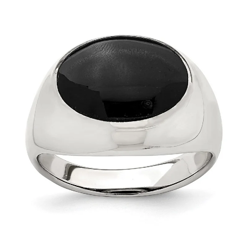 Curata 925 Sterling Silver Polished Black Simulated Onyx Ring