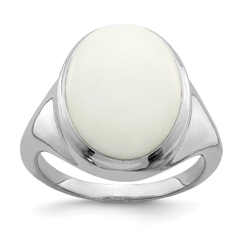 Curata 925 Sterling Silver Polished Open back White Agate Ring