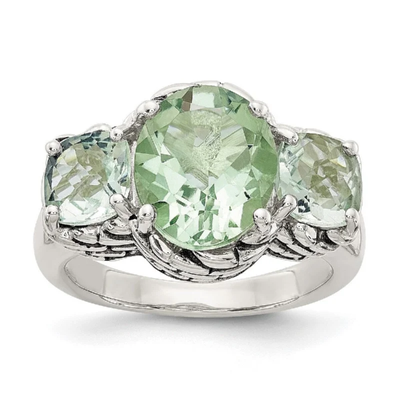 Curata 925 Sterling Silver Polished Prong set Green Amethyst Ring