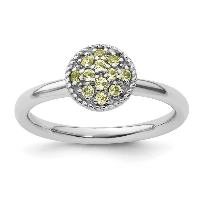 Curata 925 Sterling Silver Polished Prong set Stackable Expressions Peridot Rhodium Ring