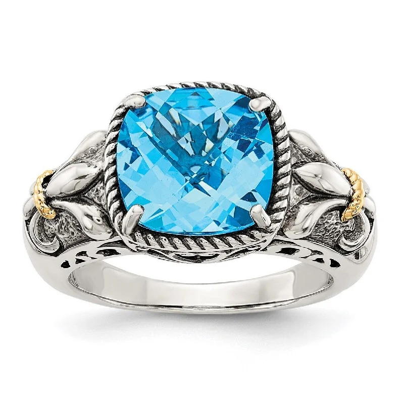 Curata 925 Sterling Silver Polished Prong set With 14k Blue Topaz Ring