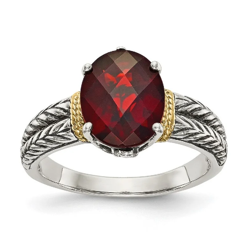 Curata 925 Sterling Silver Polished Prong set With 14k Garnet Ring