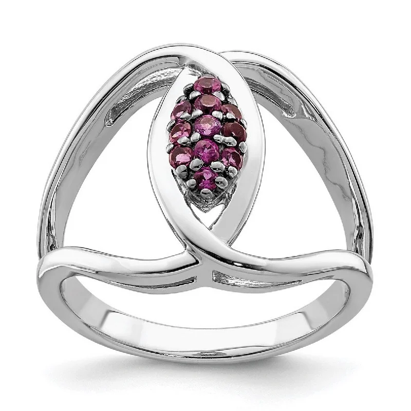 Curata 925 Sterling Silver Rhod Plat Rhodolite Garnet Ring