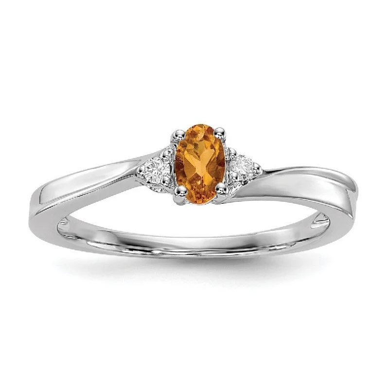 Curata 925 Sterling Silver Rhodium Plated Citrine Ring