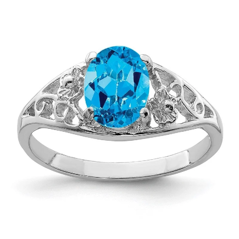 Curata 925 Sterling Silver Solid Polished Open back Blue Topaz Ring