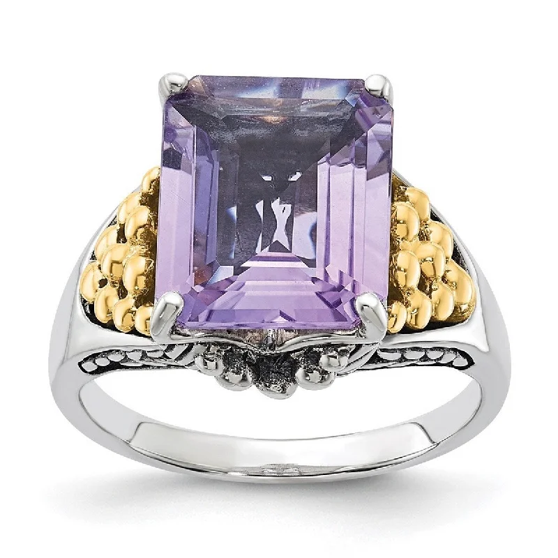 Curata 925 Sterling Silver With 14k 4.00Pink Amethyst Ring