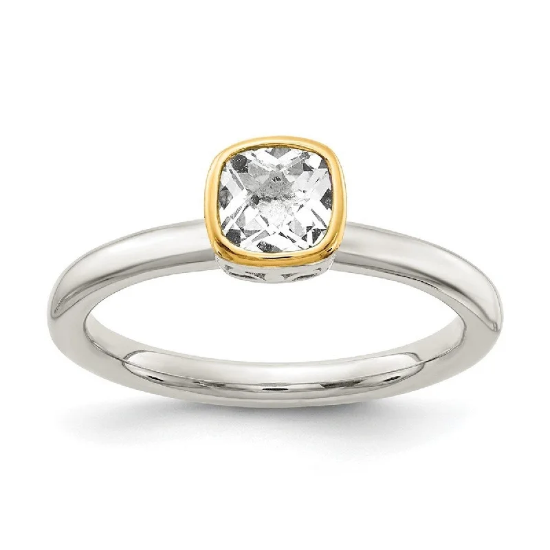 Curata 925 Sterling Silver With 14k Accent White Topaz Ring