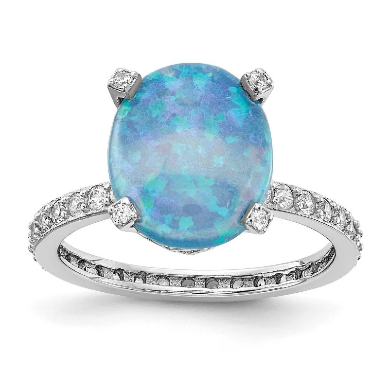 Curata Cheryl M 925 Sterling Silver Lab Simulated Blue Opal Ring