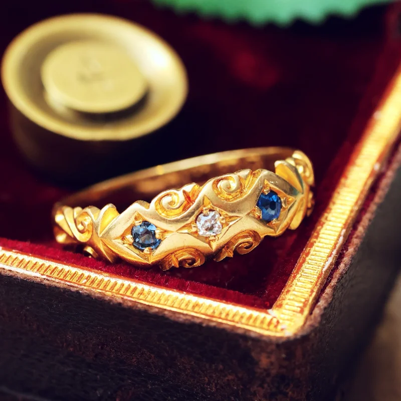 Decorative Date 1895 Sapphire & Diamond Band Ring