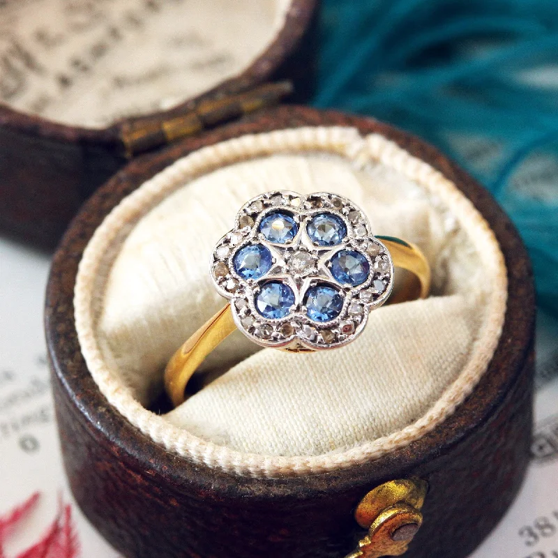 Delightful Blossom! Sapphire & Diamond Cluster Ring