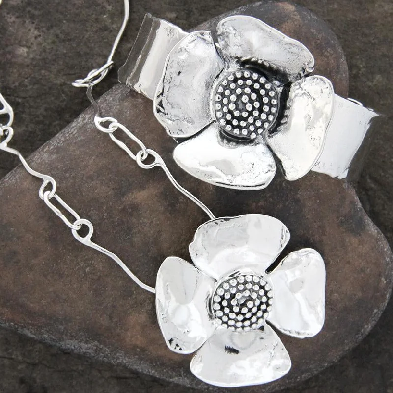 Dogwood Flower with Beaded Spiral Center Jewelry Set