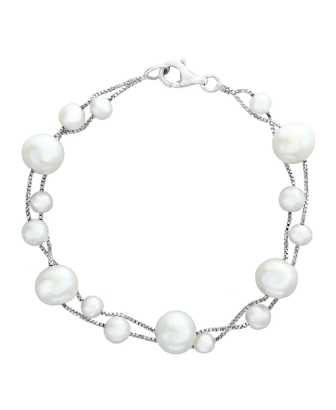 Silver Double Strand Pearl Station Bracelet