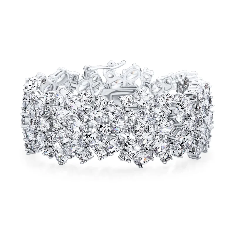 Elegant CZ Wide Statement Bracelet for Prom Wedding or Bridal Occasions