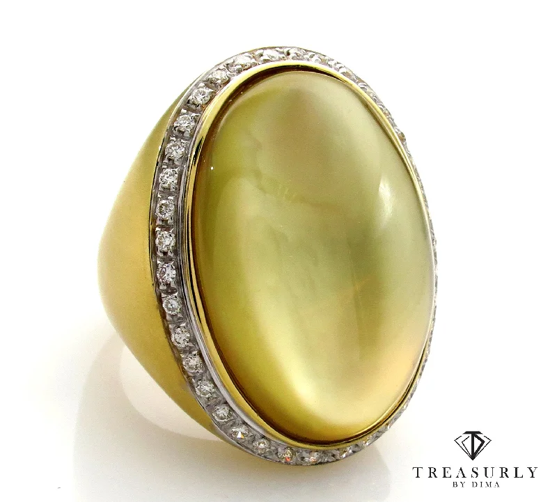 Fashion Cabochon Lemon Quartz Mother-of-Pearl Diamond 18K Yellow Gold Estate Ring