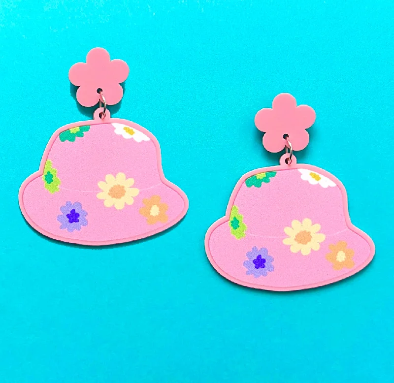 Floral Bucket Hat Drop Earrings