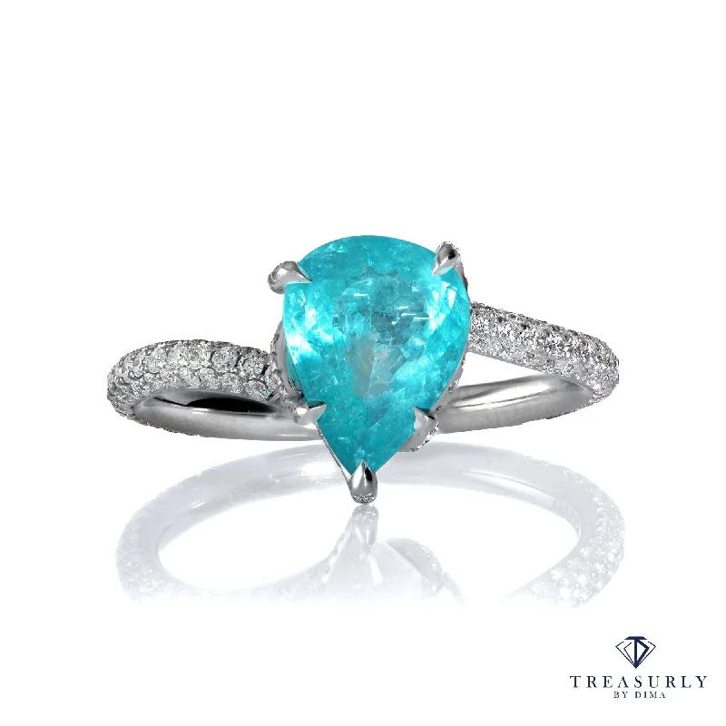 GIA 2.84ct Natural PARAIBA TOURMALINE Pear Shape Diamond Platinum "Dalinda" Ring