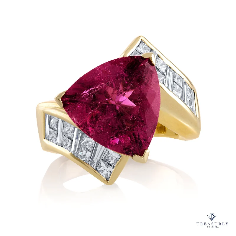 GIA 6.59ct Natural RUBELLITE Tourmaline Diamond 18k Yellow Gold Vintage Ring