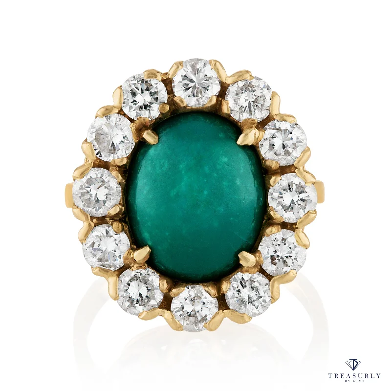 GIA 7.35ct Vintage Blue-Green Turquoise Diamond Cluster 14K Gold Ring