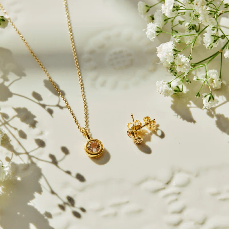 Gold Birthstone Necklace and Earring Set