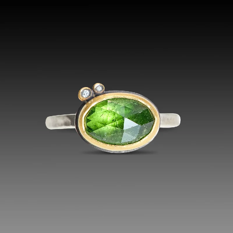 Green Tourmaline Ring with Diamonds