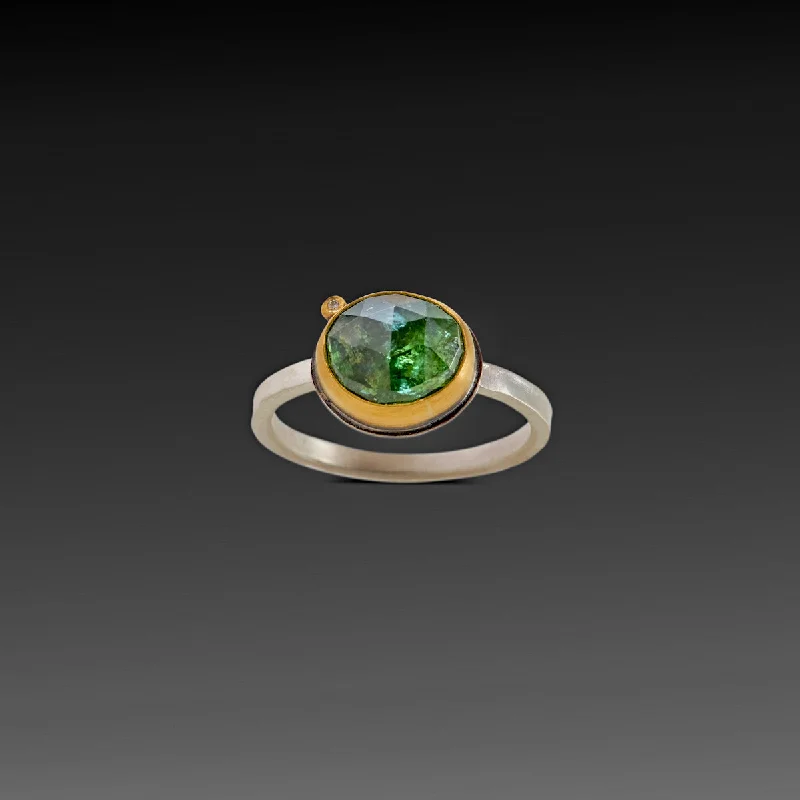 Green Tourmaline Ring with Diamond