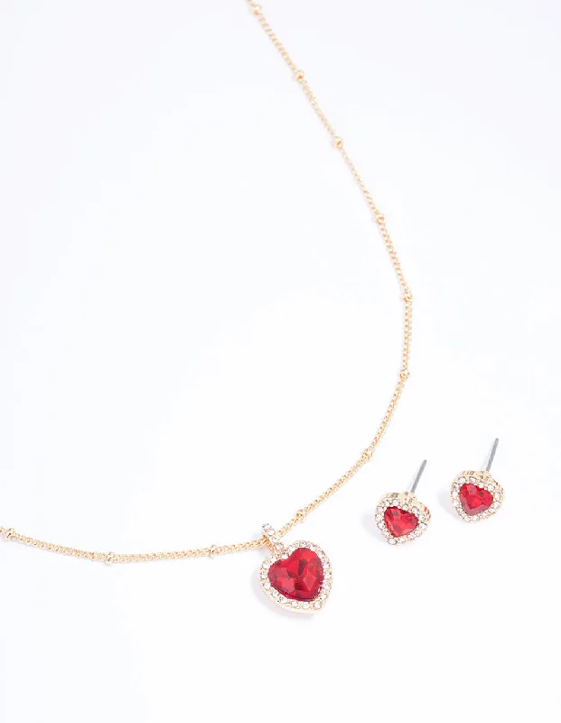 Gold Heart Halo Ball Jewellery Set