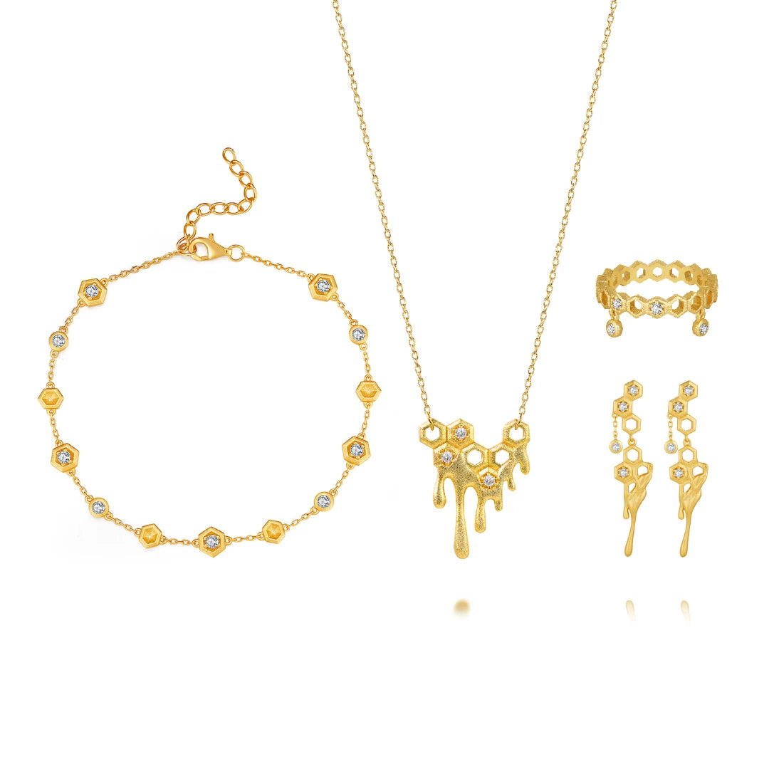 Honeycomb With Honey Ring Earrings Necklaces Bracelet Jewelry Sets designed by Life With MaK