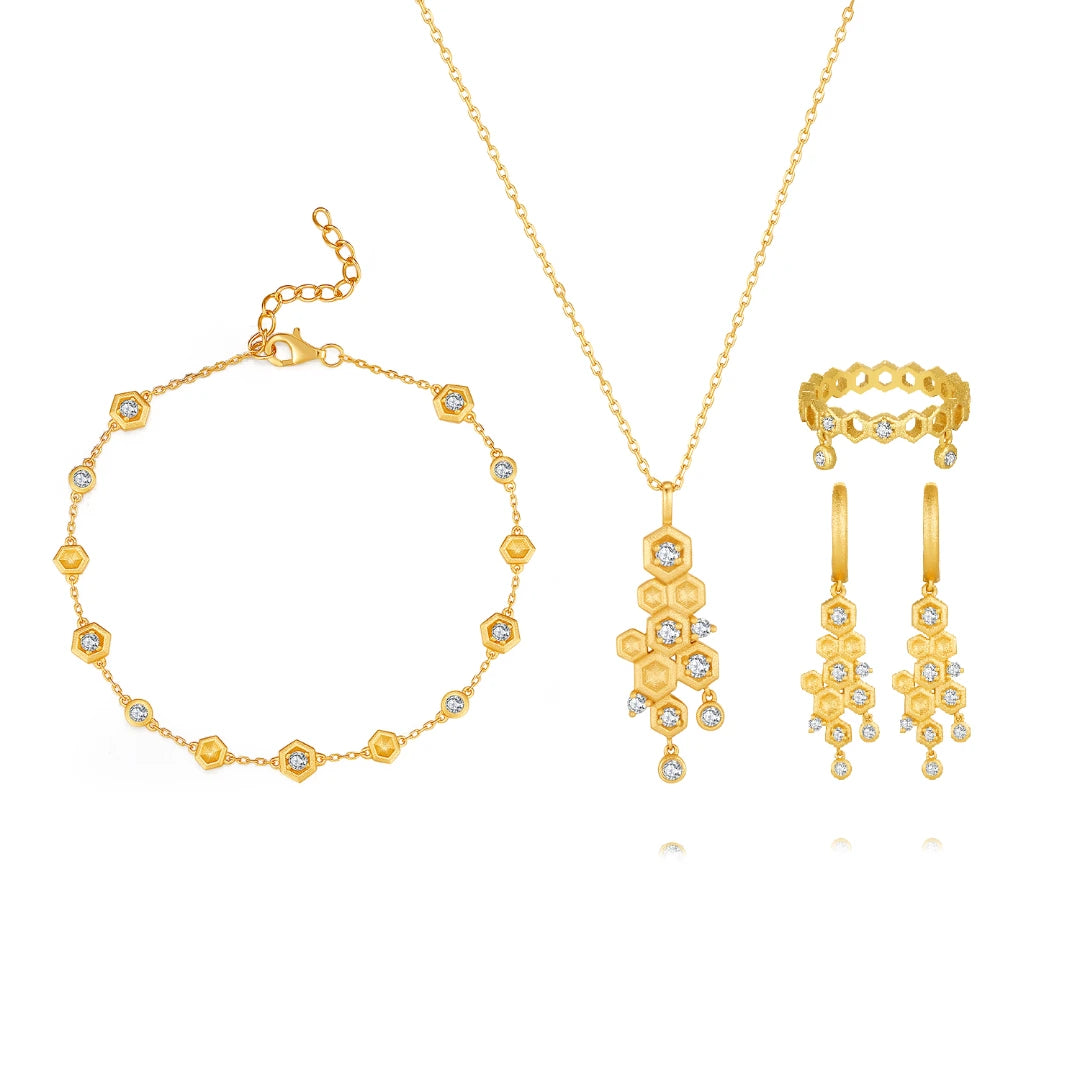 Honeycomb With Honey Ring Earrings Necklaces Bracelet Jewelry Sets Designed by Life With Mak