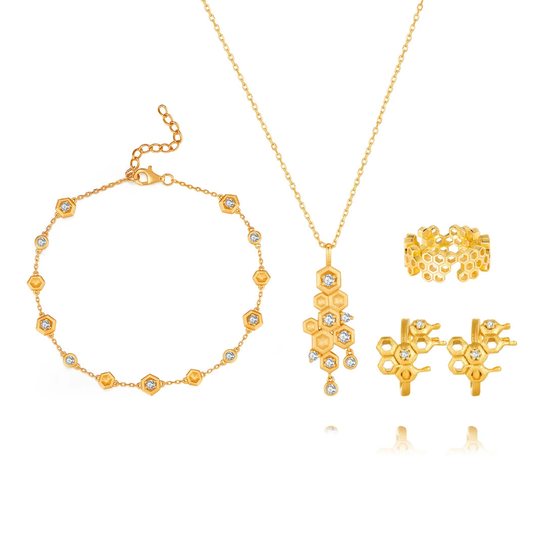 Honeycomb With Honey Ring Earrings Necklaces Bracelet Jewelry Sets designed by Life With MaK