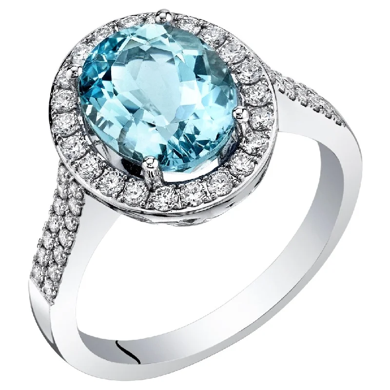 IGI Certified 3 ct Aquamarine and Diamond Ring in 14k White Gold