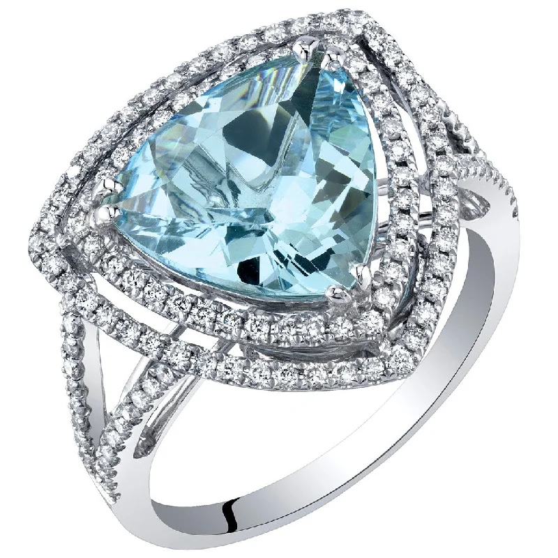 IGI Certified 3 ct Aquamarine and Diamond Ring in 14k White Gold