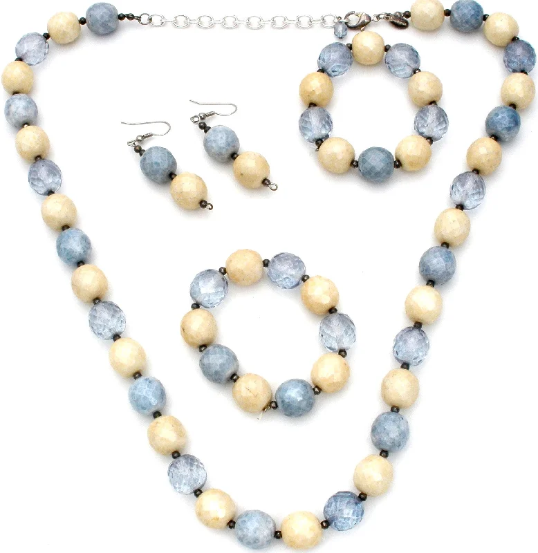 Joan Rivers Blue Agate & Crystal Bead Set